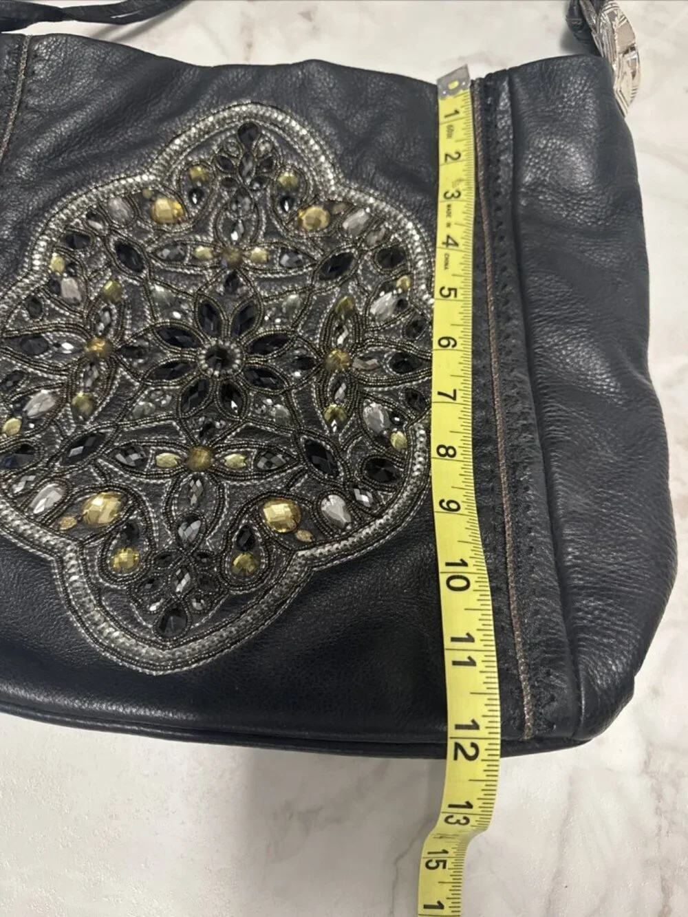 Brighton Anju Bag Masterpiece Collection Black Purse Hobo Leather Embellished